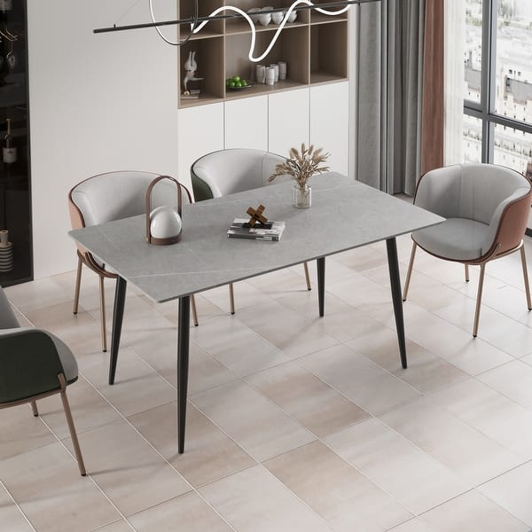 Modern Rectangle 62" Slate Stone Grey Dining Table with Steel Legs